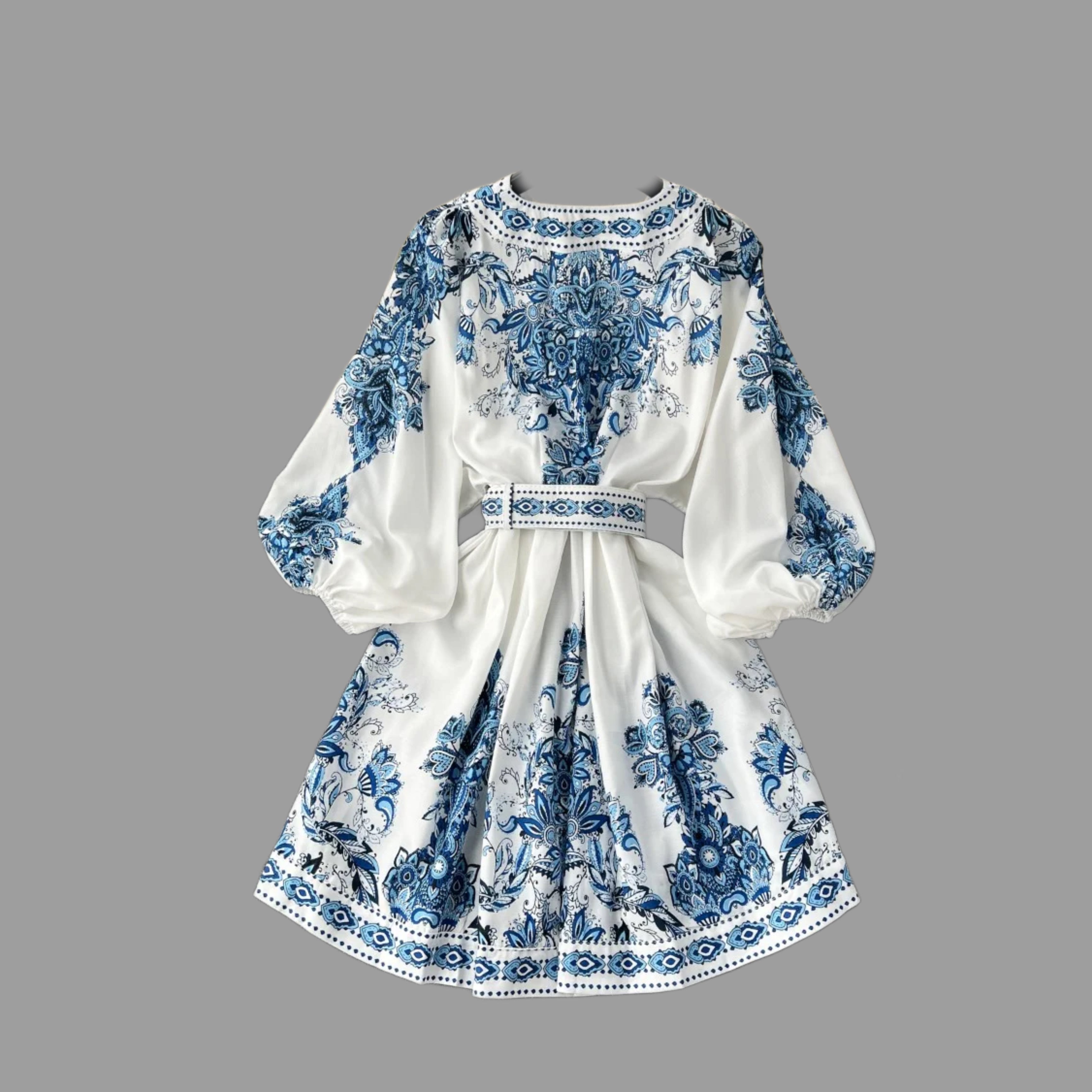 Vintage Print Elegant V-eck Long Sleeve Dress