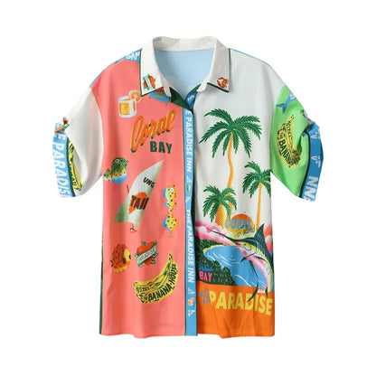 Summer  Printed Short-sleeved Color Matching Rope Trousers Suit